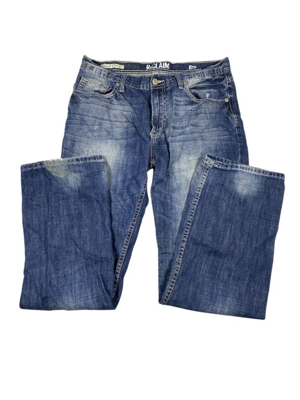 Reclaim Mens Regular Straight Jeans 34x32 Blue Denim 100% Cotton Casual